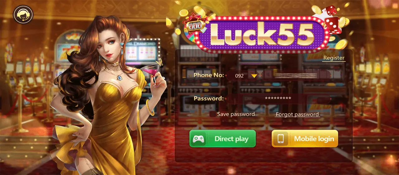 Screenshot showing Lucky55 Game login screen on Android