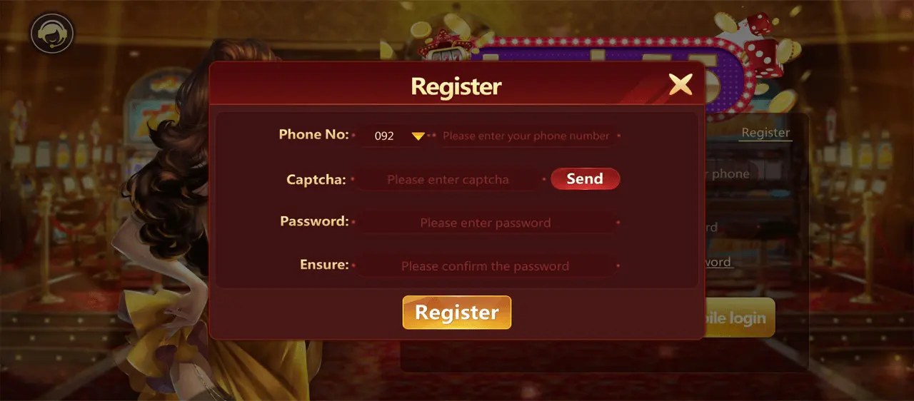 Screenshot of Lucky55 Game registration page for new users